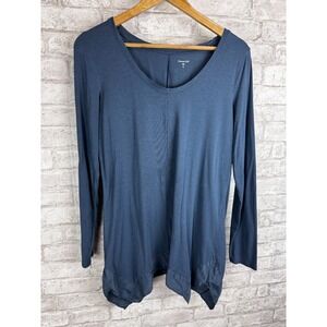 Garnet Hill Organic Cotton Blend Silk Trim Hem Tunic‎ Top Blue Preppy Size XS